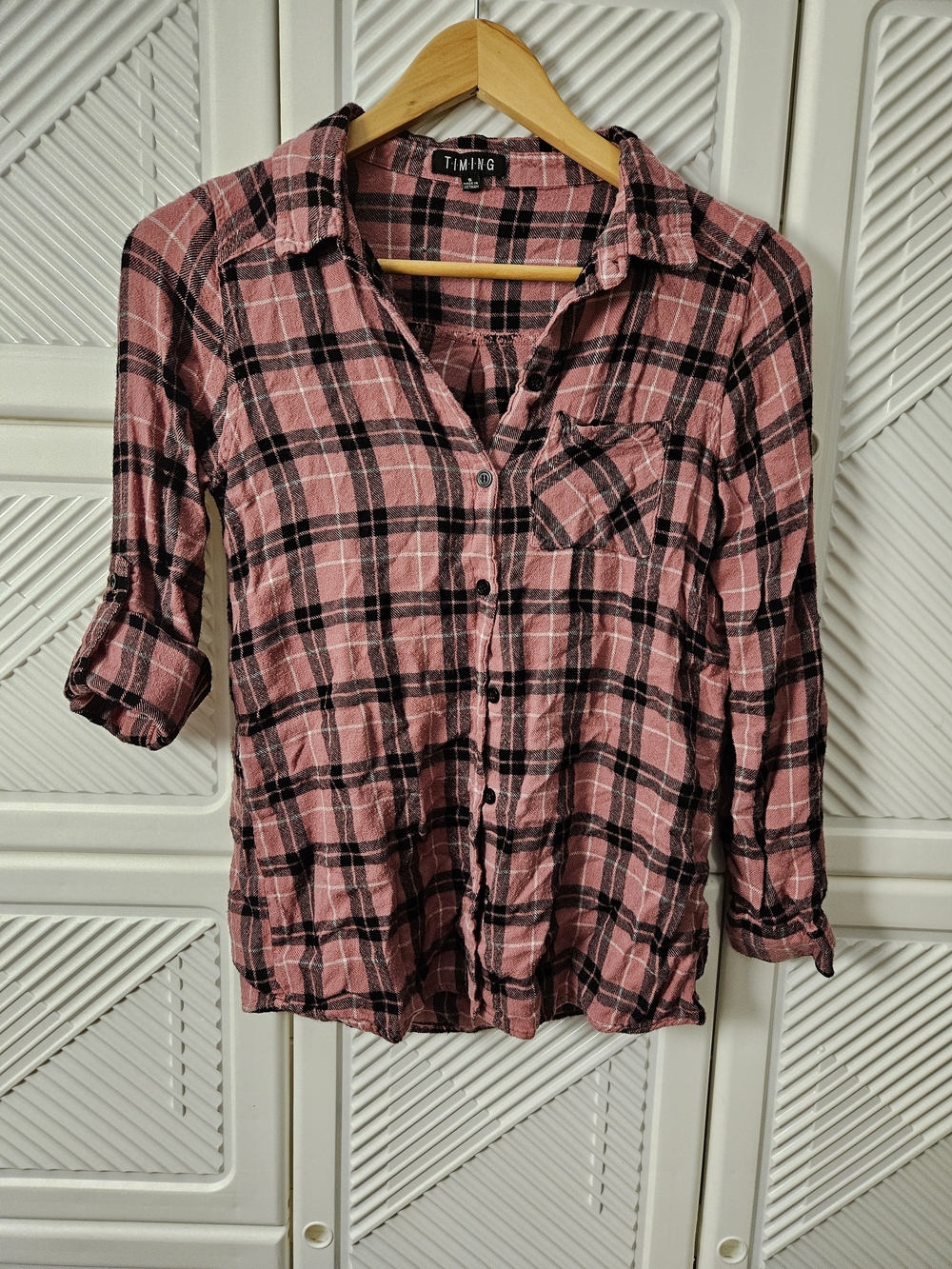 TIMING Pink Plaid Button-Up Shirt
